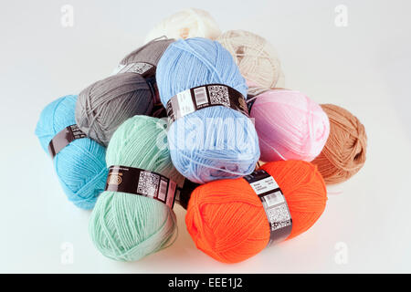 Pile of different coloured balls of double knitting wool Stock Photo