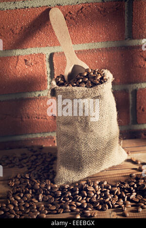 the coffee beans in sack Stock Photo