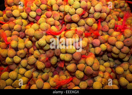 lychee nut, lychee nuts, lychee, lychees, for sale, on sale, 99 Ranch Market, Pacific East Mall, city of Richmond, California Stock Photo