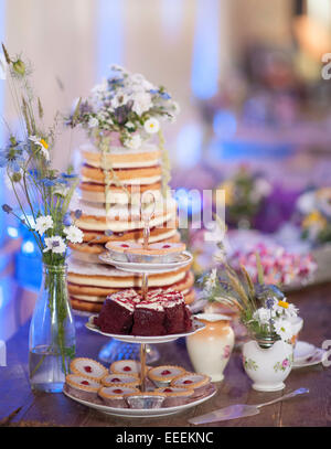 A selection of cakes with flowers Stock Photo