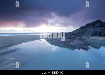 Sunset over Freathy Beach Whitsand Bay Cornwall UK Stock Photo