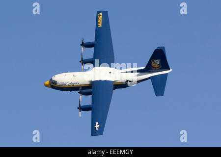 Blue Angels C-130 Hercules known as Fat Albert in flight. Serving as the support aircraft for the U.S. Navy Blue Angels the Mari Stock Photo