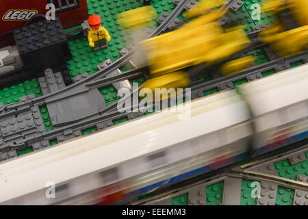 Alexandra Palace, London, UK. 16th January 2015. LEGO railway set, one of the many types of models on display. The  London Model Engineering Exhibition is at Alexandra Palace over the weekend. Credit:  Matthew Chattle/Alamy Live News Stock Photo