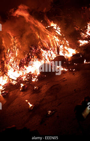 Tar Barrel (Tar Bar'l) new year celebrations in Allendale, Northumberland Stock Photo