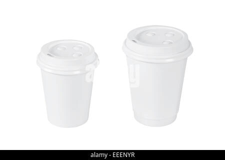 Blank coffee cups isolated on white Stock Photo