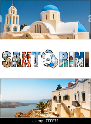 A collage of various images from the Greek paradise island of Santorini. Cropped to the ever growing popular 2,33:1 aspect ratio Stock Photo