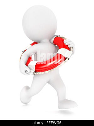 3d white people running lifeguard, isolated white background, 3d image Stock Photo