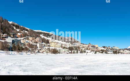 Beautiful winter view of  town of Saint Moritz, in the Swiss Alps, famous for its jet set. Stock Photo