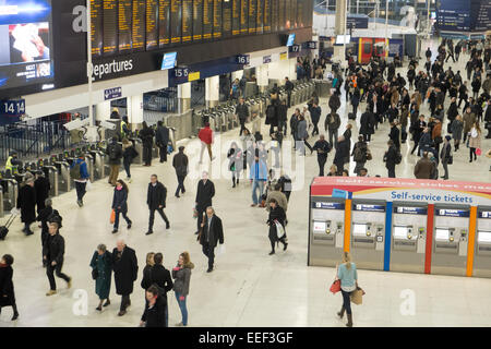 london waterloo railway station and passengers on the concourse,england Stock Photo