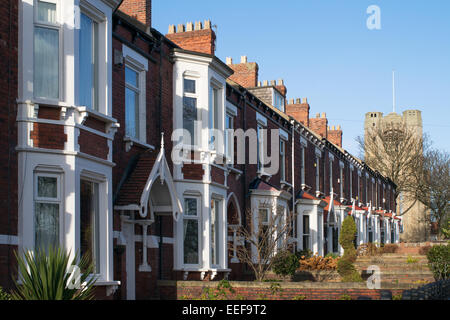 Terrace of period houses Roker Park Road, Roker, Sunderland, north east England, UK Stock Photo
