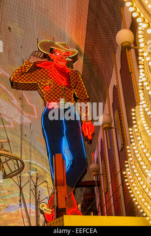 Vic Vegas neon cowboy, Fremont Street Experience pedestrian mall, Las Vegas, Nevada, USA Stock Photo