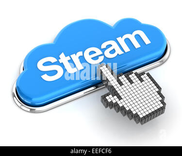 Clicking on cloud streaming button, 3d render Stock Photo