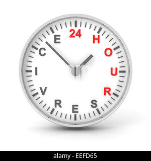 Clock with 24 hour service text, 3d render Stock Photo