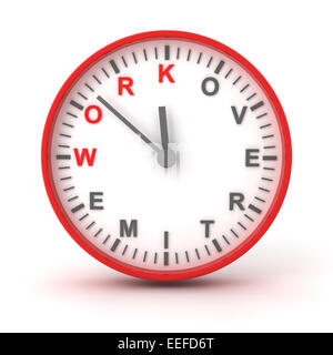Clock with work overtime text, 3d render Stock Photo