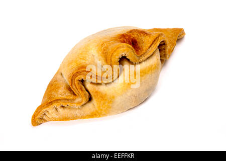 A delusions homemade Cornish pasty on a white background. Stock Photo