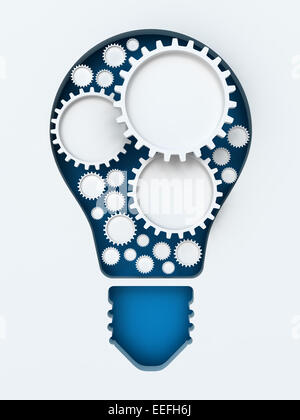 Light bulb paper cut with gears and copyspace, 3d render Stock Photo