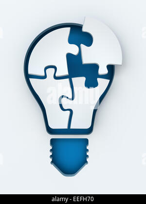 Light bulb paper cut with puzzles and copyspace, 3d render Stock Photo