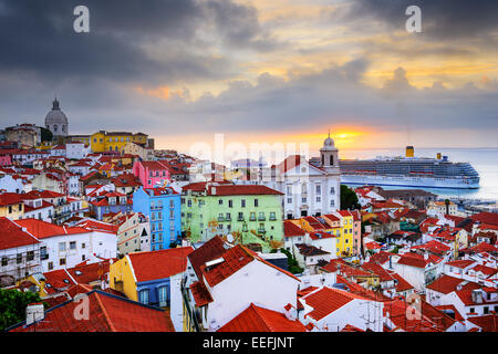 Lisbon, Portugal sunrise skyline at Alfama District. Stock Photo