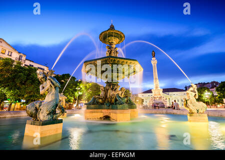 Rossio Square fountain in Lisbon, Portugal Stock Photo