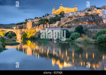 Toledo, Spain old town skyline at the Alcazar on the River. Stock Photo