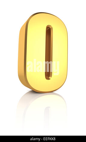 O letter. Gold metal letter on reflective floor. White background. 3d render Stock Photo