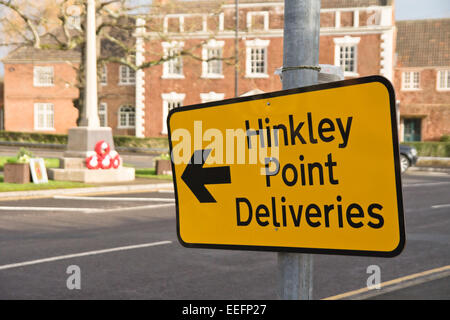 Cannington a village in Somerset near to the Site of Hinkley Point C nuclear Power Station. Hinkley point deliveries sign Stock Photo