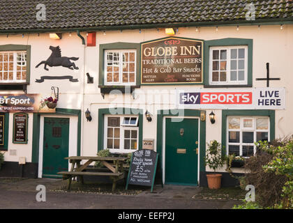 Cannington a village in Somerset near to the Site of Hinkley Point C nuclear Power Station.  The Globe Inn Pub Stock Photo