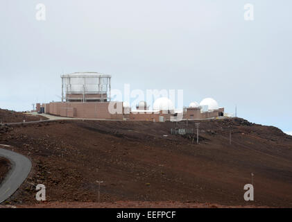 Observatory on a high mountain top in Maui hawaii Stock Photo