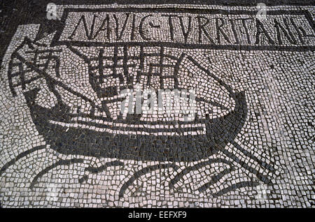 italy, rome, ostia antica, piazzale delle corporazioni, ancient roman mosaic detail