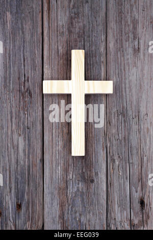 cross christian wooden wall old church background Stock Photo
