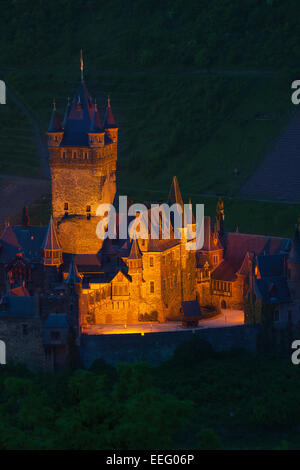 Close view Cochem illuminated at night Stock Photo