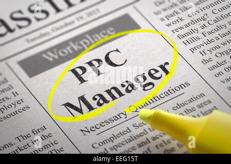 PPC Manager Vacancy in Newspaper. Stock Photo