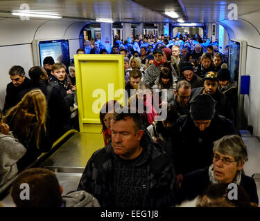 Gatwick Airport, London, UK. 17th Jan, 2015. Southern Rail chaos. The troubled Southern Rail line was thrown into more chaos today as a signaling fault at Three Bridges occurred at the same time as engineering works were taking place on the line. Travelers trying to get from London to the south coast were asked to use at least 3 trains before getting a rail replacement bus service. Pictures show crowds at Gatwick Airport trying to find a way to continue their journey. Credit:  JEP News/Alamy Live News Stock Photo