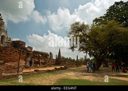 TH00301-00...THAILAND - Visitors exploring the ruins of Wat Phra Si Sanphet at Ayuthaya Historical Park. Stock Photo