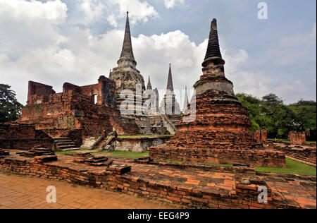 THAILAND - Chedis left standing in Wat Phra Si Sanphet at Ayutthaya after the site was destroyed by Burmese in 1767. Stock Photo