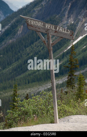 Bridal Veil Falls sign, Banff National Park, Alberta, Canada Stock Photo