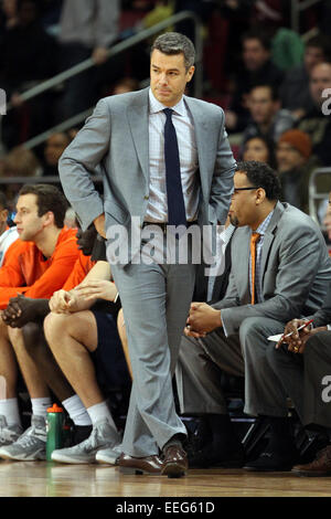 Massachusetts, USA. 17th Jan 2015.  Virginia Cavaliers head coach Tony Bennett during an NCAA basketball game between the Virginia Cavaliers and Boston College Eagles at Conte Forum in Chestnut Hill, Massachusetts. Virginia defeated Boston College 66-51.  Credit:  Cal Sport Media/Alamy Live News Stock Photo