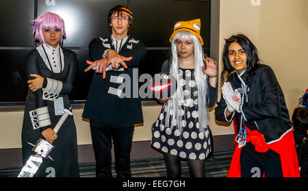 Japanese female dressed in as Maka Albarn with Soul Eater Scythe poses in  front of image of her anime character, Tokyo International Anime Fair,  Japan Stock Photo - Alamy