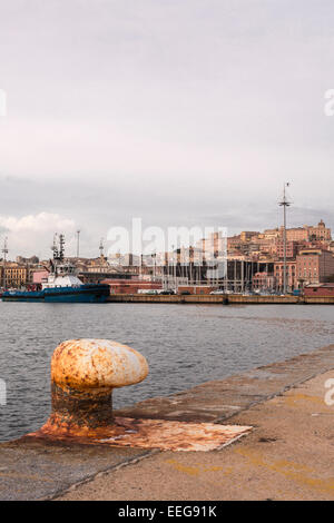 Overview of Cagliary port and city center Stock Photo