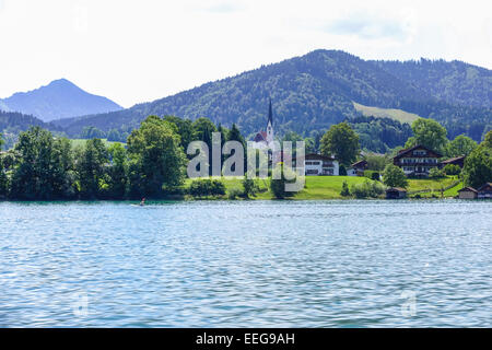 Tegernsee, Bad Wiessee, Oberbayern, Bayern, Deutschland, Europa, Bad Wiessee on Lake Tegernsee, Upper Bavaria, germany, Europe, Stock Photo