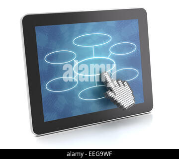 Clicking on a tablet with flow chart, 3d render Stock Photo