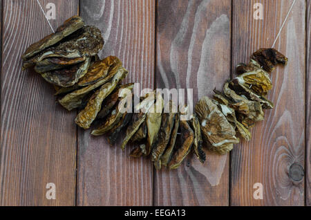 dried porcini mushrooms on wooden background Stock Photo