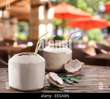 Coconut water in the nut. Stock Photo