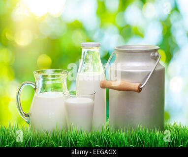 Fresh organic milk. Nature background. Stock Photo