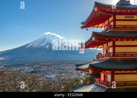 Mount Fuji and Chureito Pagoda, Japan. Stock Photo