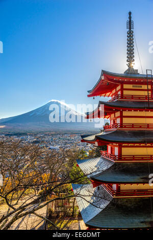 Mount Fuji and Chureito Pagoda, Japan. Stock Photo