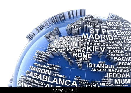 Earth with names of major cities in the world Stock Photo