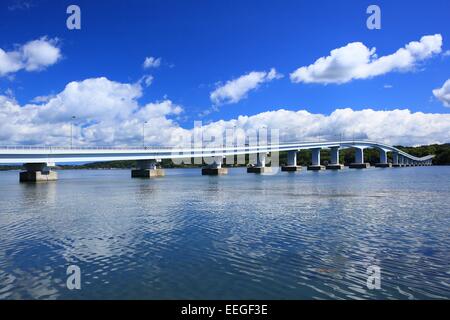 Blue sky and bridge, Notojima oohashi, Ishikawa, Japan Stock Photo