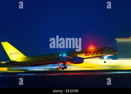 Schkeuditz, Germany, DHL cargo plane, Reg. G-BIKO, Boeing 757 Stock Photo