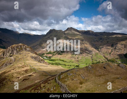 Stone wall fields and Lingmoor Fell Little Langdale Lake District ...